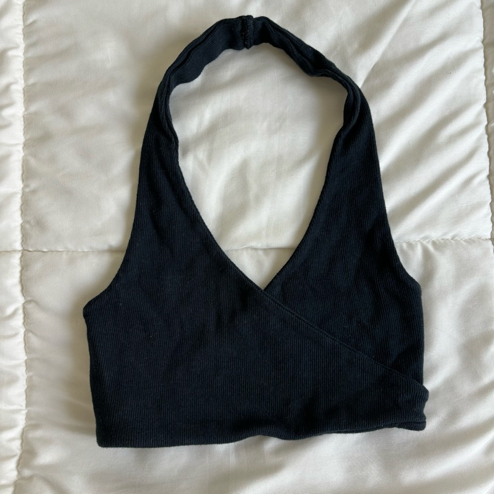 Black Surplice Crop Top Bra Size XS